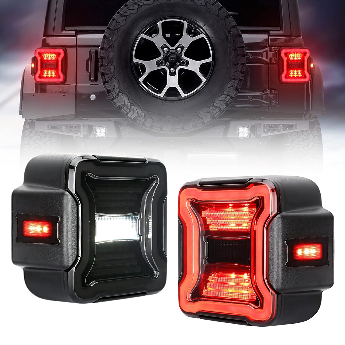 LED Tail Lights Replacement for Jeep Wrangler JL 2018 2019 2020 2021 2022, Rear Tail Lamp Brake Stop Light Turn Signal Light Reverse Back Up Assembly,Smoke Lens