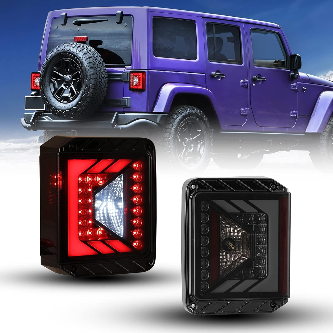 Nixon Offroad Tail Lights for Jeep Wrangler JK JKU 2007-2018 Tail Lamps LED Rear Lights Car Rear Lamps Assembly Replacement 1Pair (Matte Black Housing/Smoke Lens)