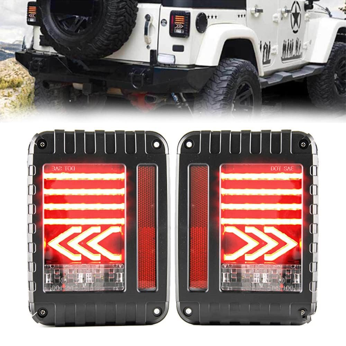 2Pcs Red LED Brake Tail Light Assembly with Turn Signal Back Up for Jeep Wrangler JK JKU Sports Sahara Freedom Rubicon