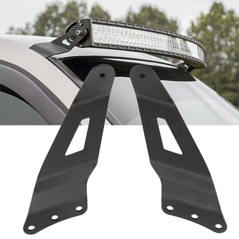 50'' Curved LED Light Bar Bracket at Upper Windshield Roof Cab for 99-06 Chevy Silverado Suburban Avalanche Tahoe & GMC Yukon
