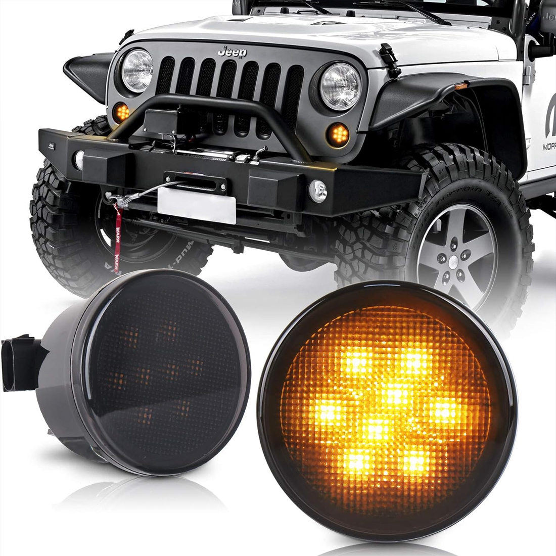 LED Front Turn Signal Light Side for Jeep Wrangler JK 2007-2016 Yellow Amber Light Fender Combo Lens for Jeep