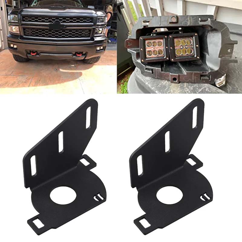 For 2014 2015 Chevrolet Silverado 1500 3 Inch LED Fog Lights Mounting Brackets Lower Hidden Bumper Pod Cube Light Holder Kit
