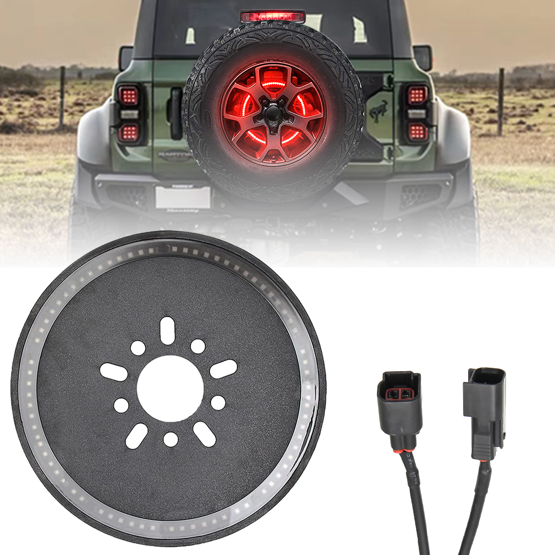 (Plug and Play Spare Tire Brake And Wheel Light 3rd Third Brake Light for Wrangler 2007-2017 JK JKU YJ TJ,Red Light