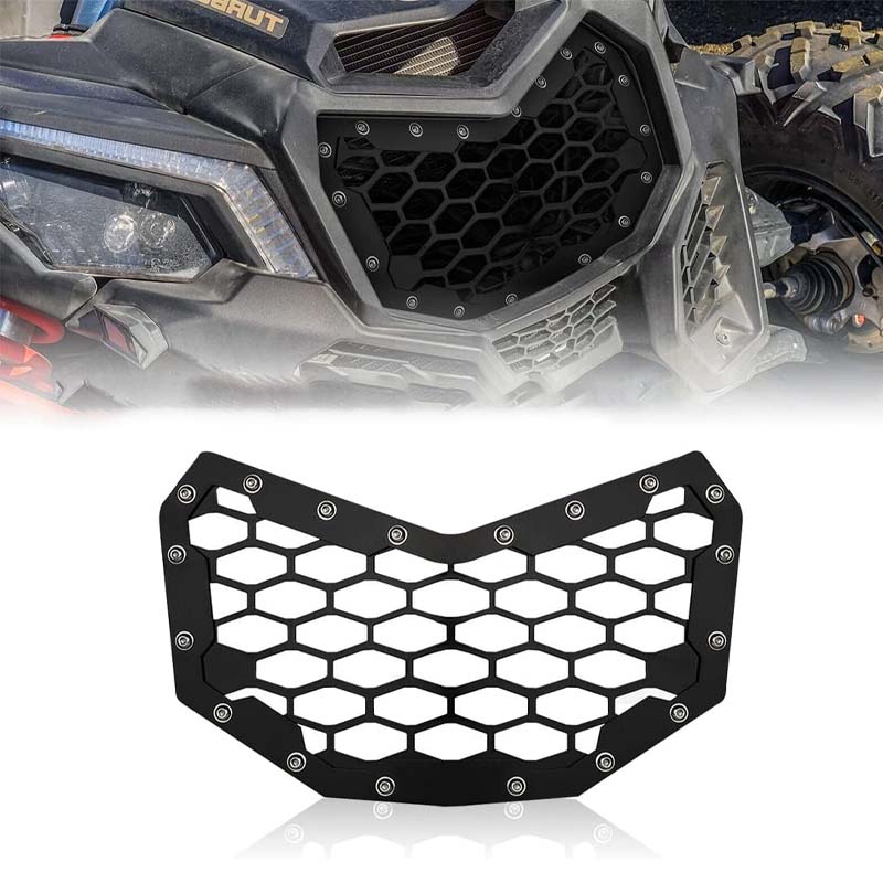 Front Grille for Maverick X3 2017-2022, UTV Front Bumper Mesh Grill Inserts Cover Guard Aluminium Alloy Front Radiator Grille for Can-Am Maverick X3 2017 2018 2019 2020 2021 2022 Accessories