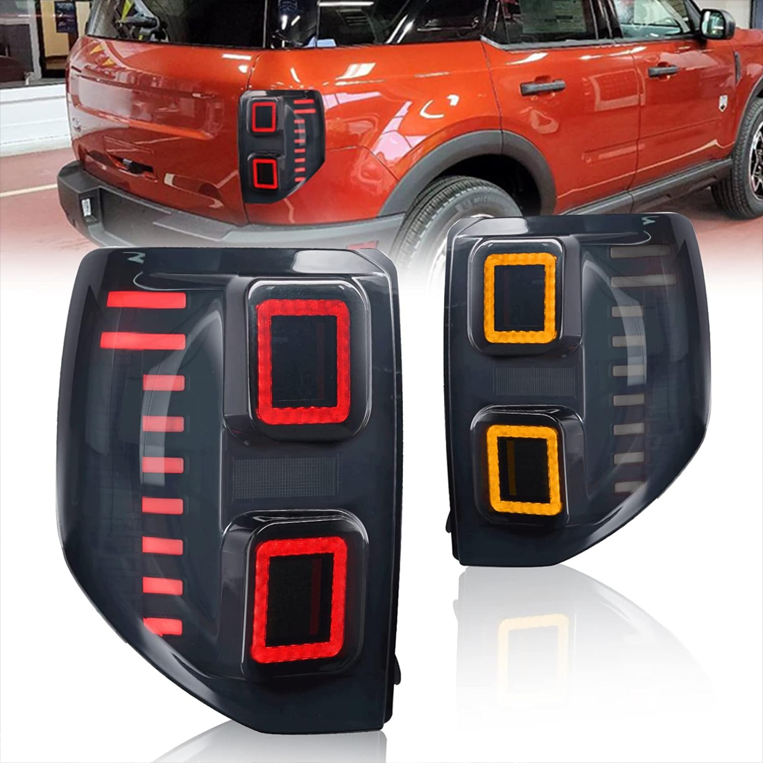 LED Tail Lights Assembly for Ford Bronco Sport 2020-2024 Start-Up Animation Sequential Turn Signals Brake Reverse Light DRL, Update Replacement Rear Lamps, M1PZ-13405-A, M1PZ-13404-A