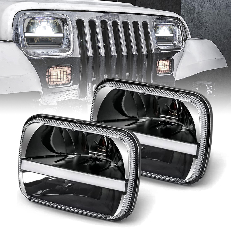 led headlight Reflector 5x7 led headlight 2pcs White DRL Amber Turn Signal H6054 H5054 Hi/Lo Sealed Beam Headlamp Compatible with jeep Wrangler YJ Compatible with Cherokee XJ