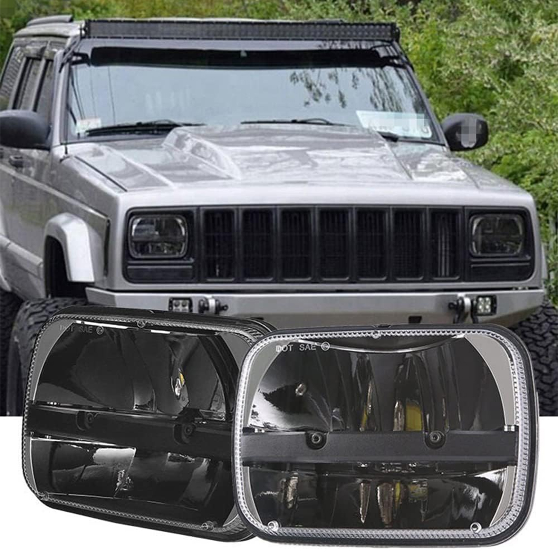 2Pcs Square 5''X 7''Inch Rectangular Led Headlight 30W High Low Beam Headlamp for Jeep for Wrangler Trucks Offroad