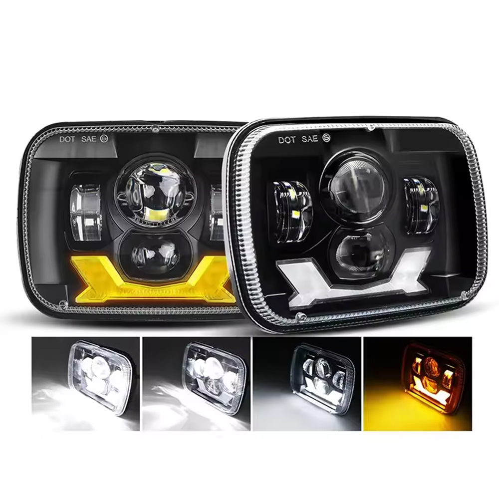 Super Bright Rectangle Hi/low Beam Led Headlight White Drl amberturn Signal 5x7 Led Headlight For Jeep Wrangler Cherokee Toyota