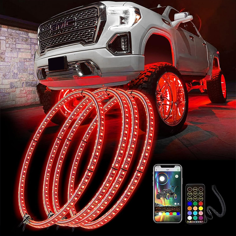Car Tire 17inch Led Rgbw Blue Wheel Ring Light Set Truck  Rgb Led Wheel Lights for Car Wheel