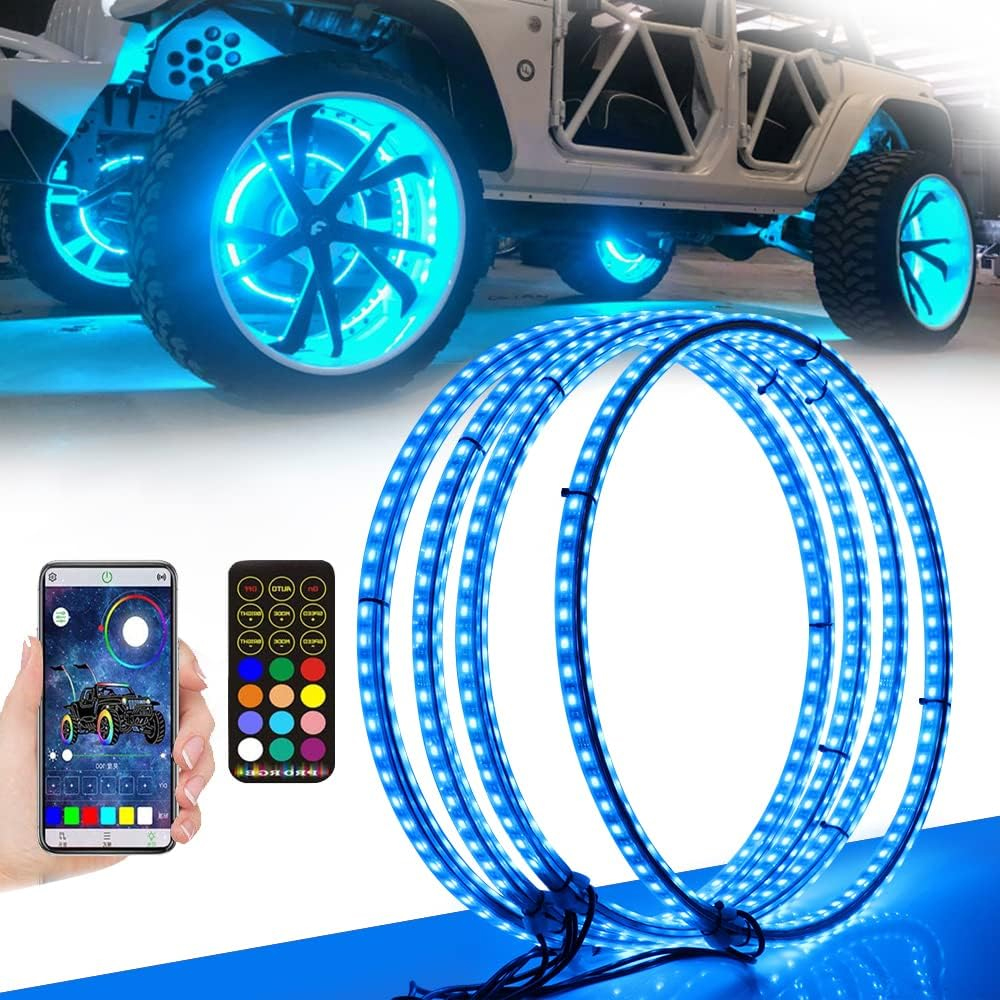 Car Tire 14inch Led Rgbw Blue Wheel Ring Light Set Truck  Rgb Led Wheel Lights for Car Wheel