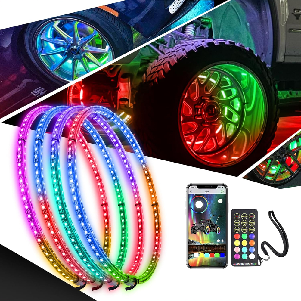 15.5in Double Row Wheel Ring Lights, Dream Chasing Color Wheel Lights Kit with Music Mode, Rim Lights with APP & Remote Control Compatible with Truck SUV Car Pickup