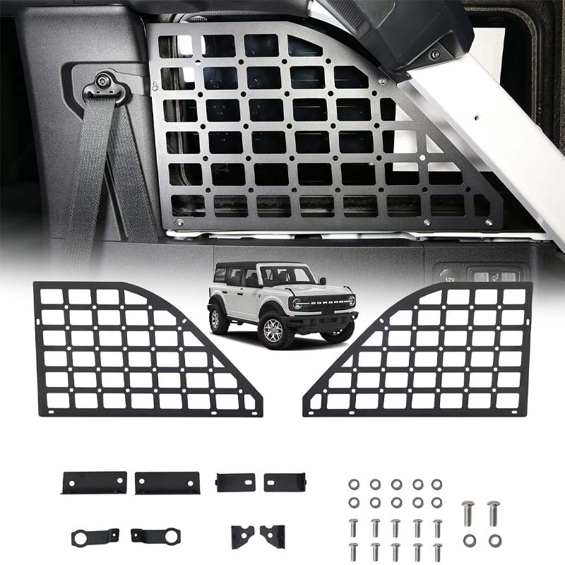 Rear Window Molle Panel Storage for Ford Bronco 2021 2022 2023 2024 4 Door, Back Interior Cargo Storage Panel, Rear Window Metal Bronco Molle Panel Modular Storage 2Pcs