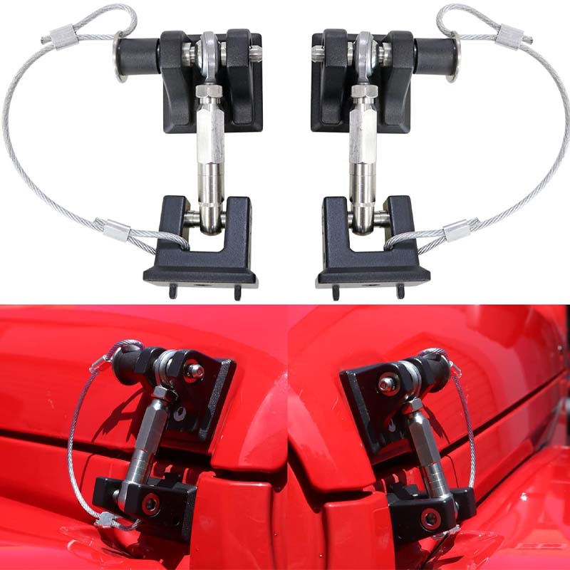 JK Hood Latches for Jeep Wrangler, Aluminum Locking Hood Latch Catch Kit for Jeep Wrangler JK, JKU Rubicon Sahara Sport 2007-2017, Eliminates Hood Flutter, 1 Pair