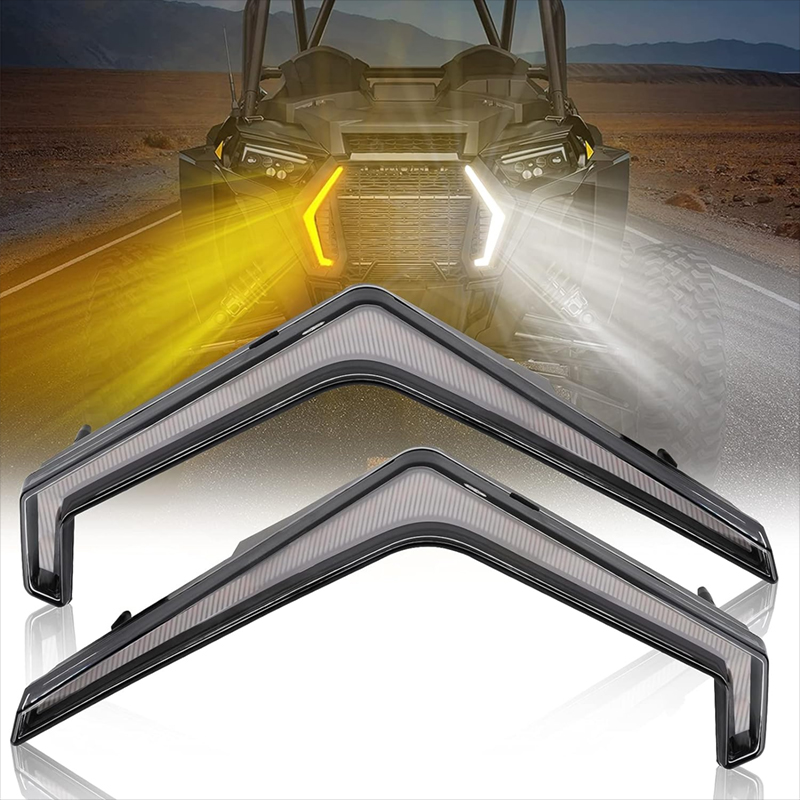 RZR XP smoked LED turn signal lights, Polaris RXR XP 1000 Turbo 2019 2020 2021 2022 front signature Accent Fang light assembly (# 2884053, 2 pieces) (smoked)