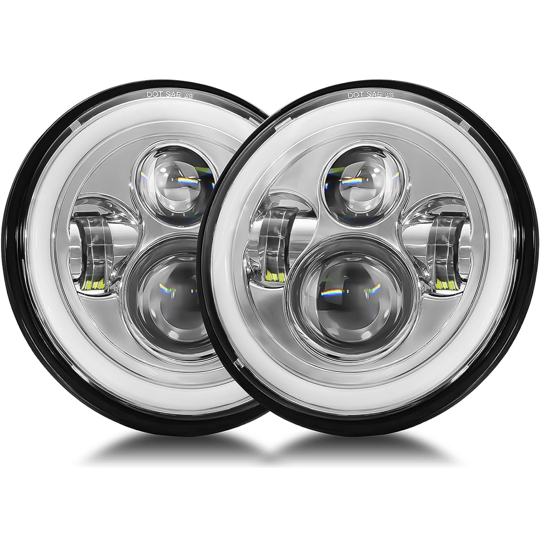 7 inch LED Headlight Round Chrome H6024 led Headlight White DRL Amber Halo Ring DOT Approved Hi/lo Beam Compatible with Jeep Wrangler JK TJ CJ Compatible with Miata Compatible with Chevy