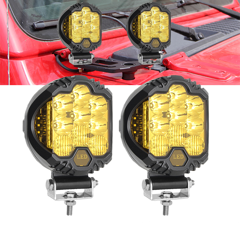 5 Inch 98W Amber LED Offroad Lights, 1 PCS Side Shooter LED Pod Light with DRL Spot Flood Combo Beam Driving Light IP68 Waterproof Yellow Fog Light for Truck Pickup Jeep 4x4 SUV ATV UTV