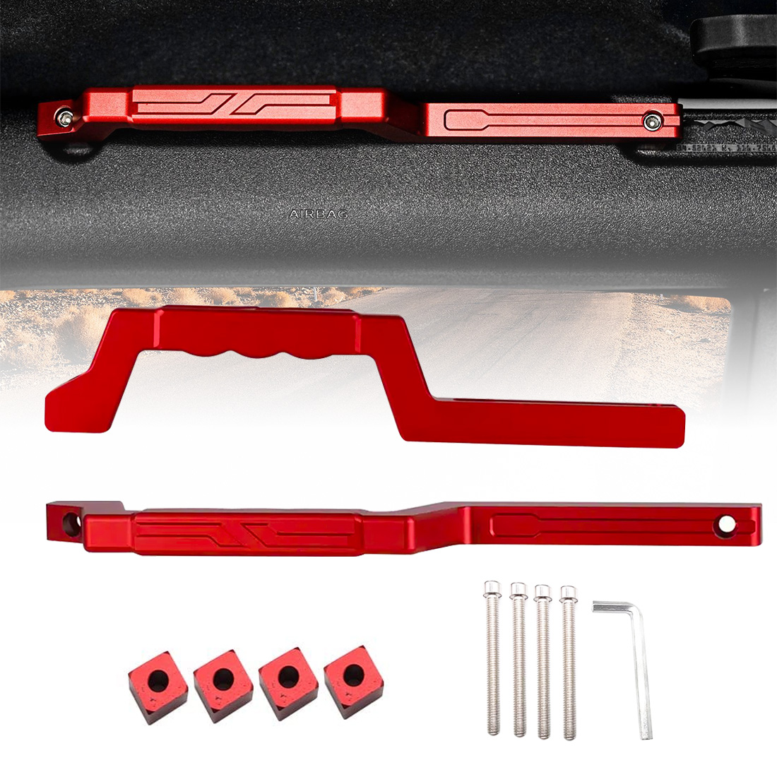 Backseat Grab Handles, Rear Roll Bar, Aluminum Alloy, Compatible with Ford Bronco Accessories 2021 2022 4 & 2 Door, Rear Interior Fittings (2Pcs/Red)