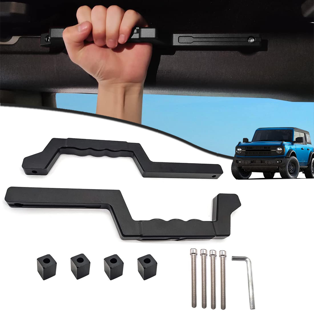 2Pcs Roll Bar Aluminum Alloy Grab Handles with Ford Bronco Accessories 2021 2022 4 & 2 Door, Interior Access