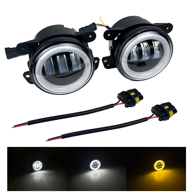 4 Inch Led Fog Lights Angel Eyes Led Headlights Yellow White DRL for Jeeps JK JL Cherokee Xj Grand Cherokee Led Fog Lights