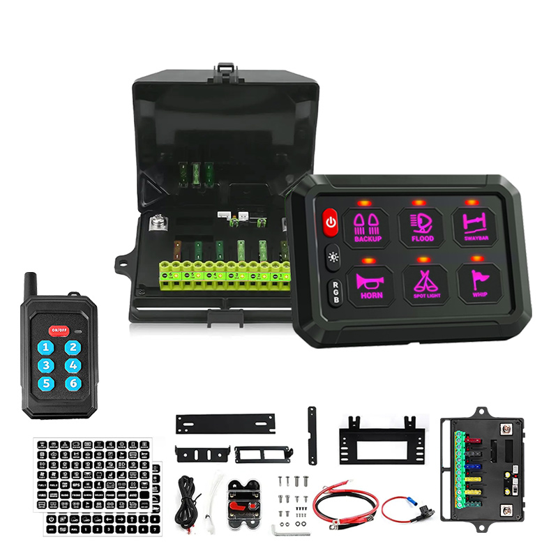 Remote Control Multifunction RGB 12v 24v Car UTV Offroad Switch Panel 6 Gang Switch Panel With Circuit System Box
