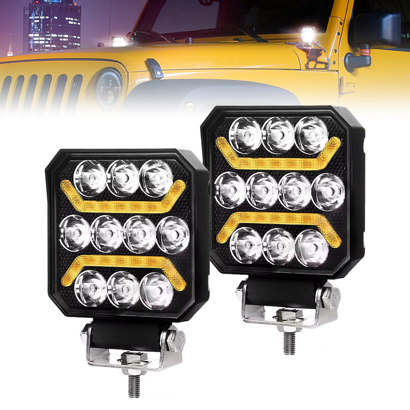 Newest 12V 24V 4 Inch Square White Yellow DRL Work Light Side Light Spot Led Work Light for JEEP Trucks Car Boat