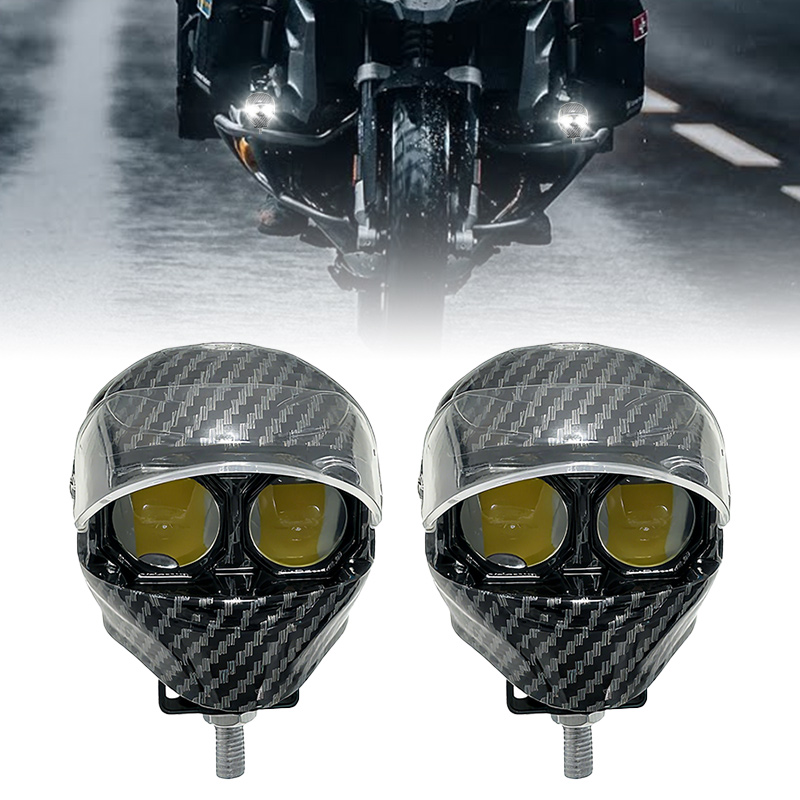 30W Carbon Motorcycle Helmet Spotlight White Yellow LED Driving Lamp with Extra Moto Offroad Tractor Truck Fog Light