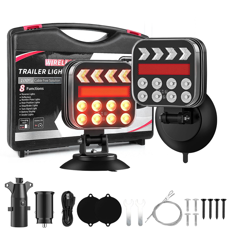 Wireless Trailer Lights Kit, Magnetic Trail Lights Upgraded 2.4GHz Transmission Reverse Light Multifunction USB-C Towing Light Kit for Trucks, Boat, RV, Vehicle, Caravan