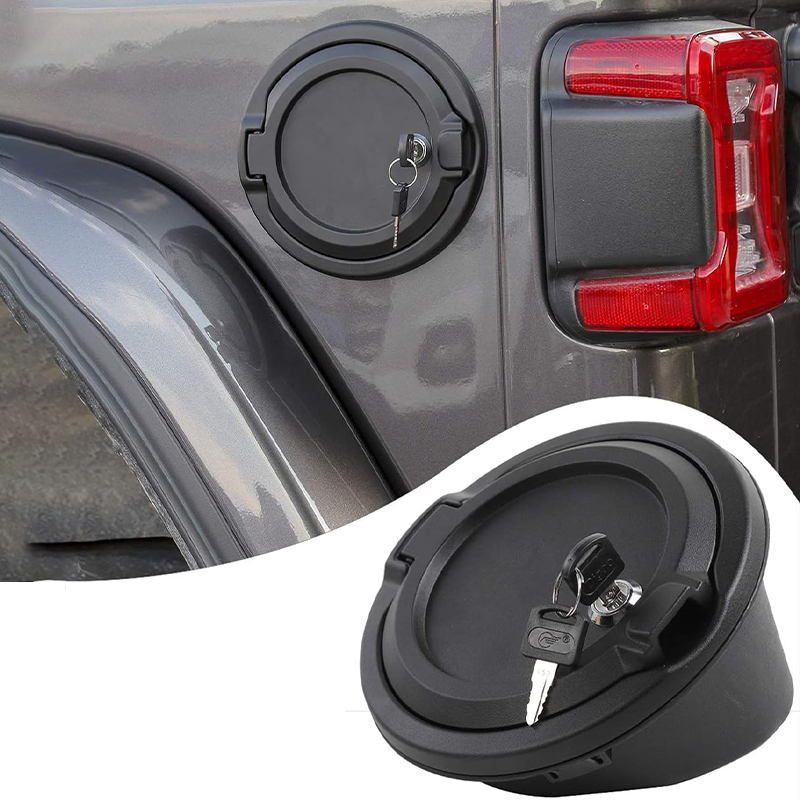 Locking Gas Cap Cover, Fuel Tank Door with Lock for 2018-2024 Jeep Wrangler JL JLU 4xe, ABS + Aluminum Alloy Construction, Exterior Accessories, Black