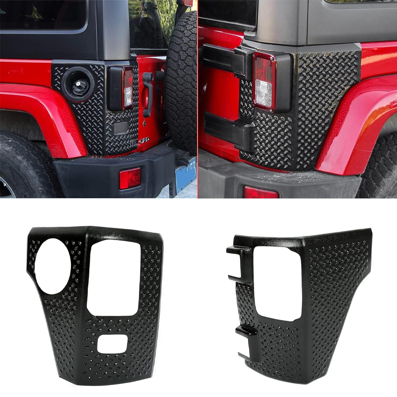 Corner Guards Compatible with 2007-2018 Jeep Wrangler JK JKU Replacement for 11651.01 Tail Light Cover Guards Rear Quarter Panel Textured Black Diamond Body Armor Kit Exterior Accessories