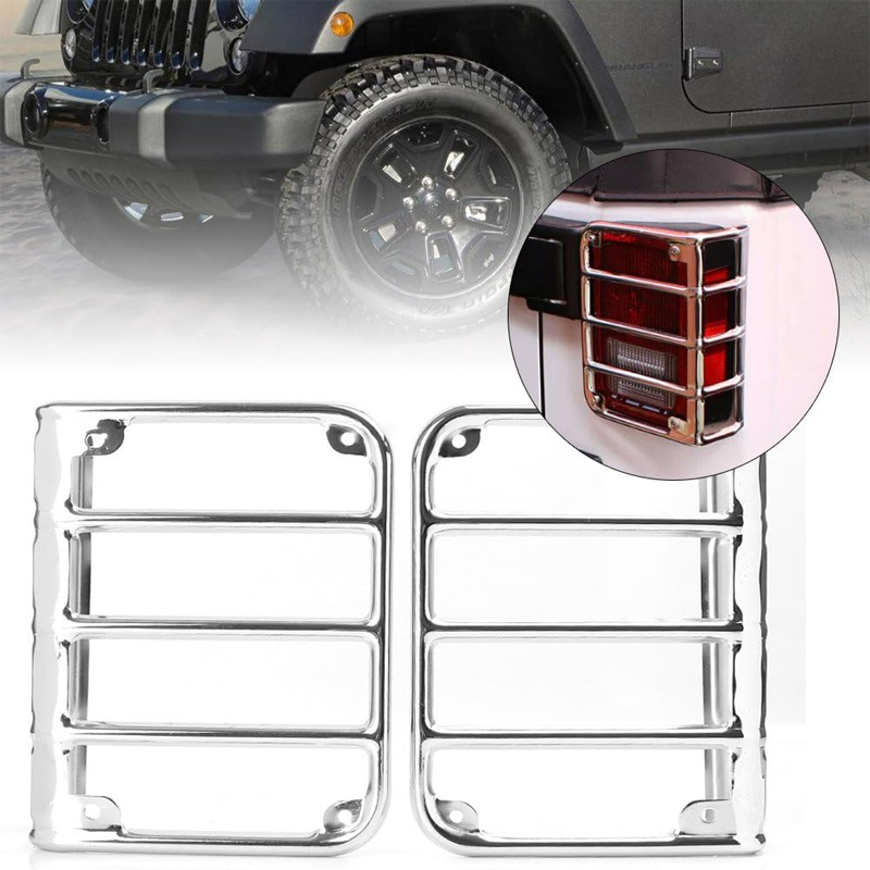 Metal Rear Tail Light Covers Trim Protector Guards Compatible for 2007-2017 Jeep Wrangler JK Mask Silver 2PCS