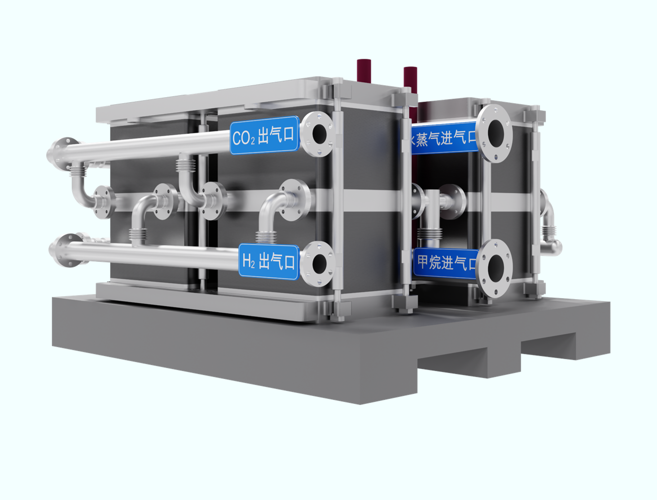 4个基础电堆组成
气路管道复杂性增加
与系统配合的集成难度增大