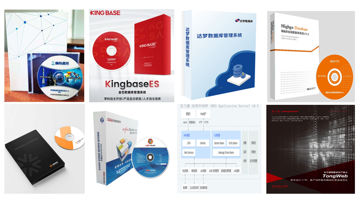 神舟通用、人大金仓、达梦、优炫、瀚高、海量、中创中间件、宝兰德中间件、东方通中间件