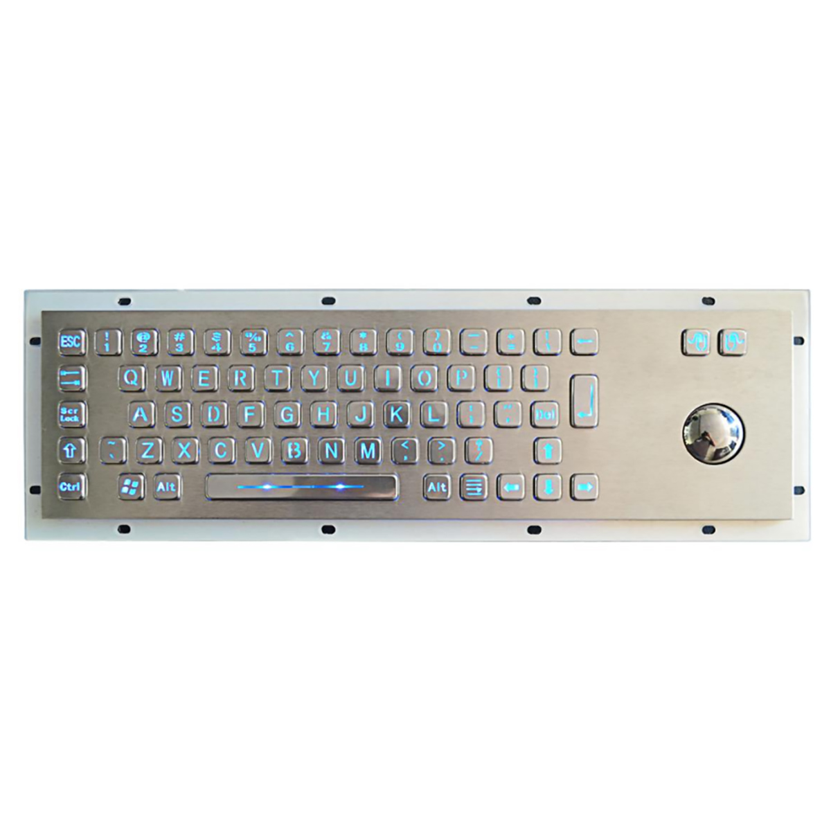 Rugged panel mount LED backlight keyboard with trackball KB-000-NW0S0S1