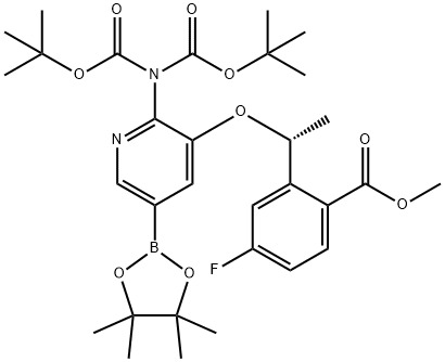 Benzoic acid, 2-[(1R)-1-[[2-[bis[(1,1-dimethylethoxy)carbonyl]amino]-5-(4,4,5,5-tetramethyl-1,3,2-dioxaborolan-2-yl)-3-pyridinyl]oxy]ethyl]-4-fluoro-, methyl ester