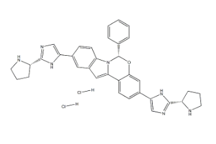 (S)-6-phenyl-3,10-bis(2-((S)-pyrrolidin-2-yl)-1H-imidazol-5-yl)-6H-benzo[5,6][1,3]oxazino[3,4-a]indole dihydrochloride