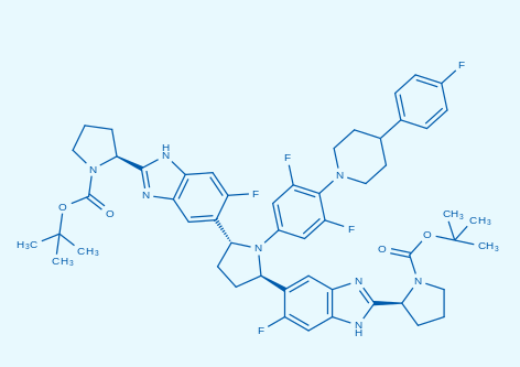 (2S,2'S)-[[(2R, 5R)-1-[3,5-difluoro-4-(4-(4- fluorophenyl)-1-piperidinyl)phenyl]-2,5-pyrrolidinediyl]bis[6-fluoro-2-(2S)-2-pyrrolidinyl 1H-benzimidzol e-2,5-diyl)]bis(1-pyrrolidinecarboxylic acid, 1,