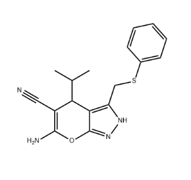 6-amino-3-(phenylsulfanylmethyl)-4-propan-2-yl-2,4-dihydropyrano[2,3-c]pyrazole-5-carbonitrile