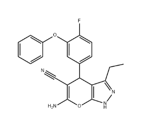 6-amino-3-ethyl-4-(4-fluoro-3-phenoxyphenyl)-2,4-dihydropyrano[2,3-c]pyrazole-5-carbonitrile