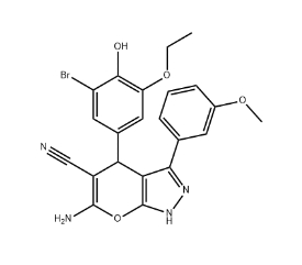 6-amino-4-(3-bromo-5-ethoxy-4-hydroxyphenyl)-3-(3-methoxyphenyl)-2,4-dihydropyrano[2,3-c]pyrazole-5-carbonitrile