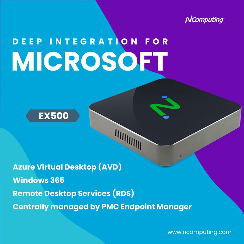 EX500W企业级X86瘦客户机，英特尔四核N5095，支持Citrix、VMware Horizon、Amazon、微软 AVD/RDS和NComputing平台（需单独购买软件许可证），VPN和VNC功能，基于X86方案激活的LEAFOS长期许可证，通过PMC实现设备集中管理