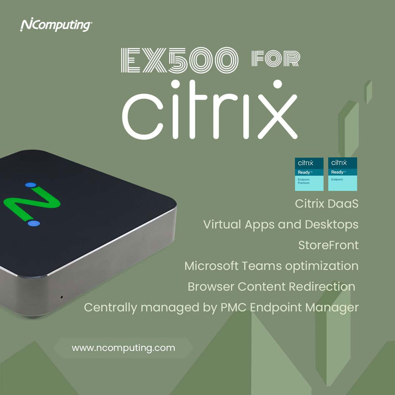 EX500W企业级X86瘦客户机，英特尔四核N5095，支持Citrix、VMware Horizon、Amazon、微软 AVD/RDS和NComputing平台（需单独购买软件许可证），VPN和VNC功能，基于X86方案激活的LEAFOS长期许可证，通过PMC实现设备集中管理